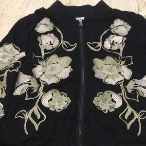 Kimchi Blue Black Bomber Jacket with Floral Embroidery